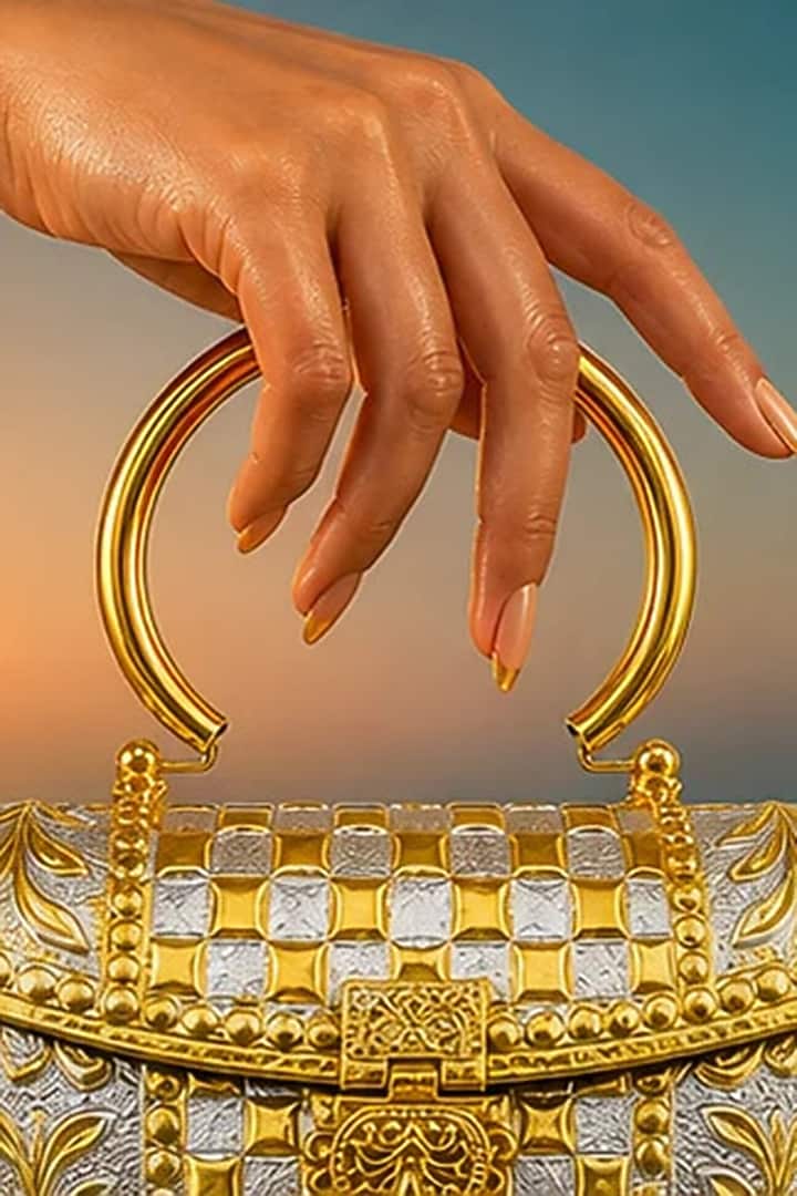 Gold Brass Embossed Handcrafted Handbag by Tussya at Pernia's Pop Up Shop