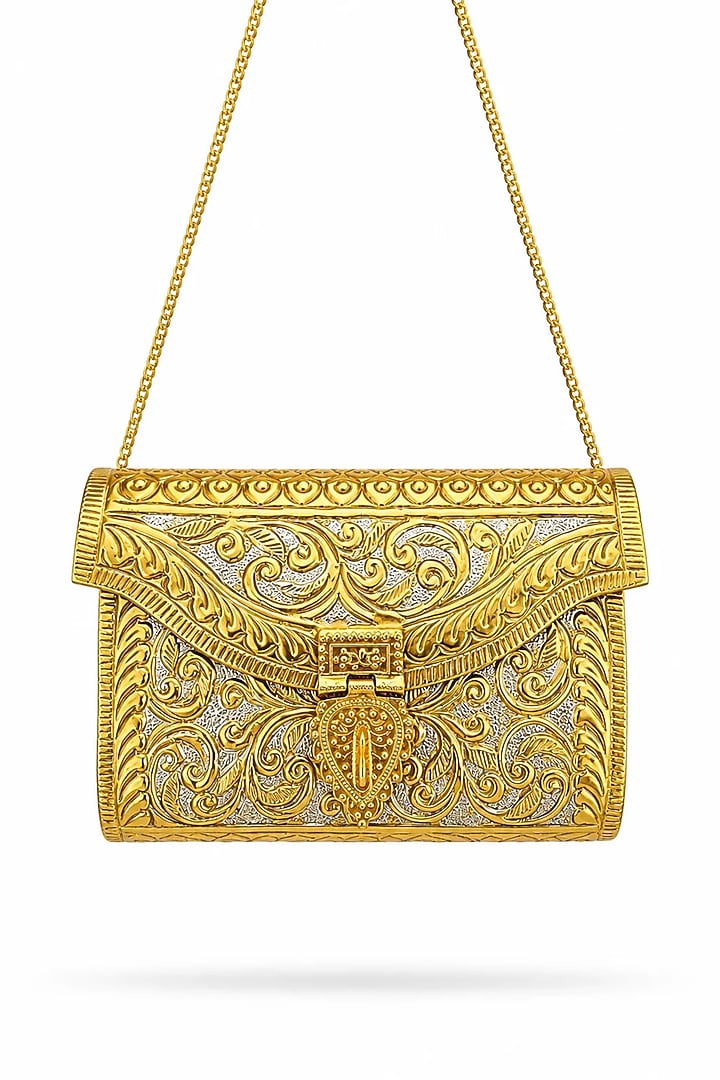 Gold Brass Embossed Handcrafted Handbag by Tussya at Pernia's Pop Up Shop
