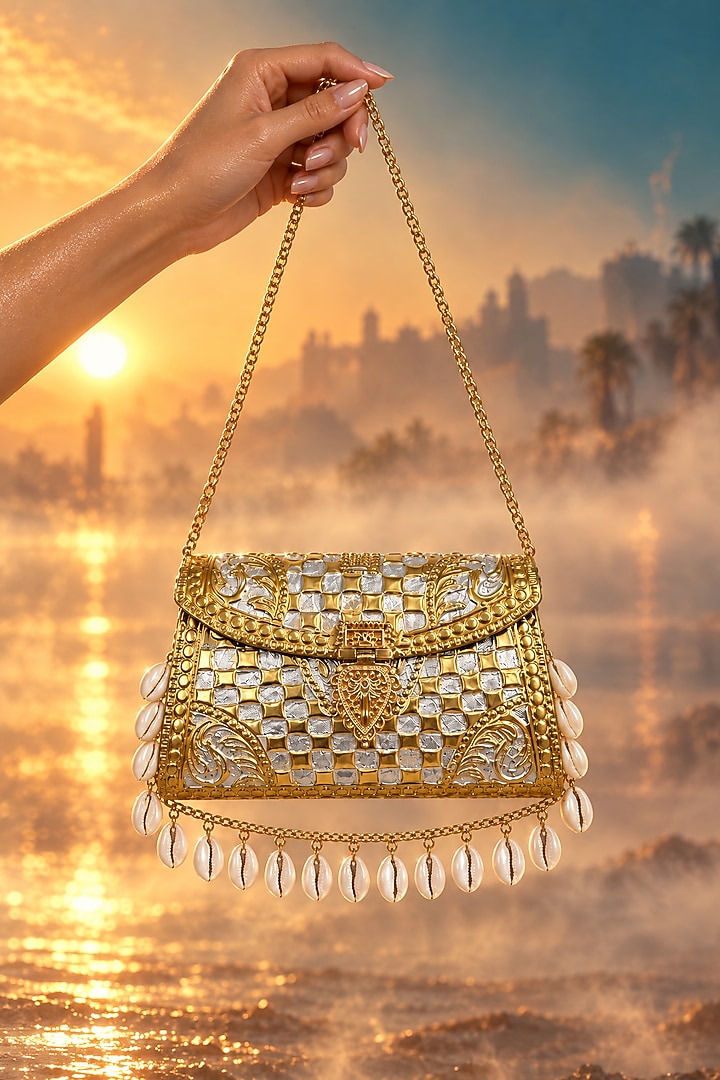 Gold Brass Embossed Handcrafted Handbag by Tussya at Pernia's Pop Up Shop