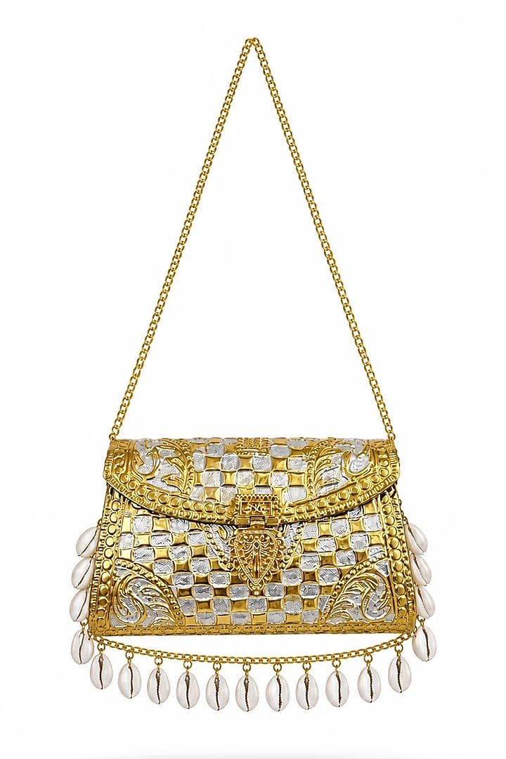 Gold Brass Embossed Handcrafted Handbag by Tussya at Pernia's Pop Up Shop