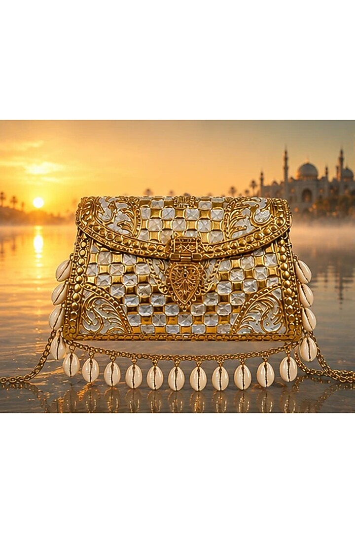 Gold Brass Embossed Handcrafted Handbag by Tussya at Pernia's Pop Up Shop