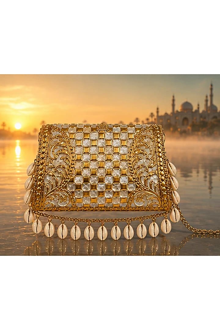 Gold Brass Embossed Handcrafted Handbag by Tussya at Pernia's Pop Up Shop