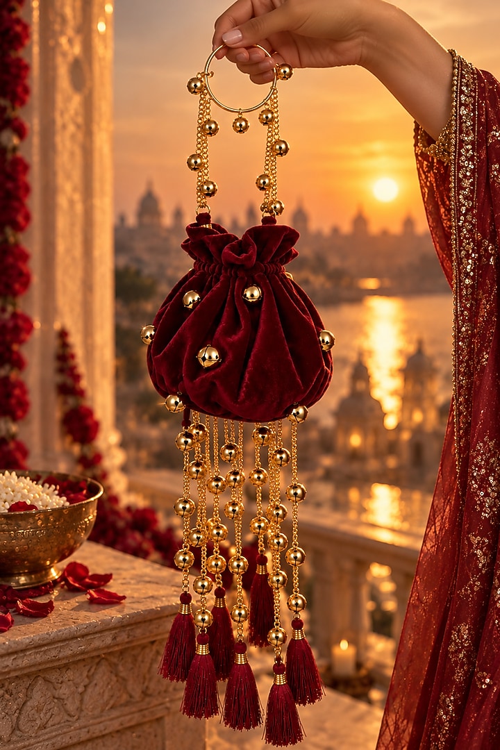 Ruby Velvet Handcrafted Potli by Tussya at Pernia's Pop Up Shop