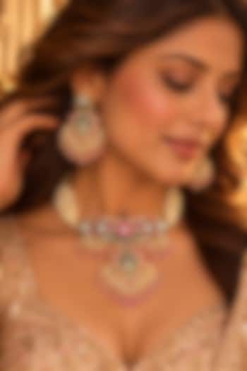 Gold Plated Kundan Polki Necklace Set by Tussya at Pernia's Pop Up Shop