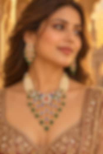 Gold Plated Kundan Polki Necklace Set by Tussya at Pernia's Pop Up Shop