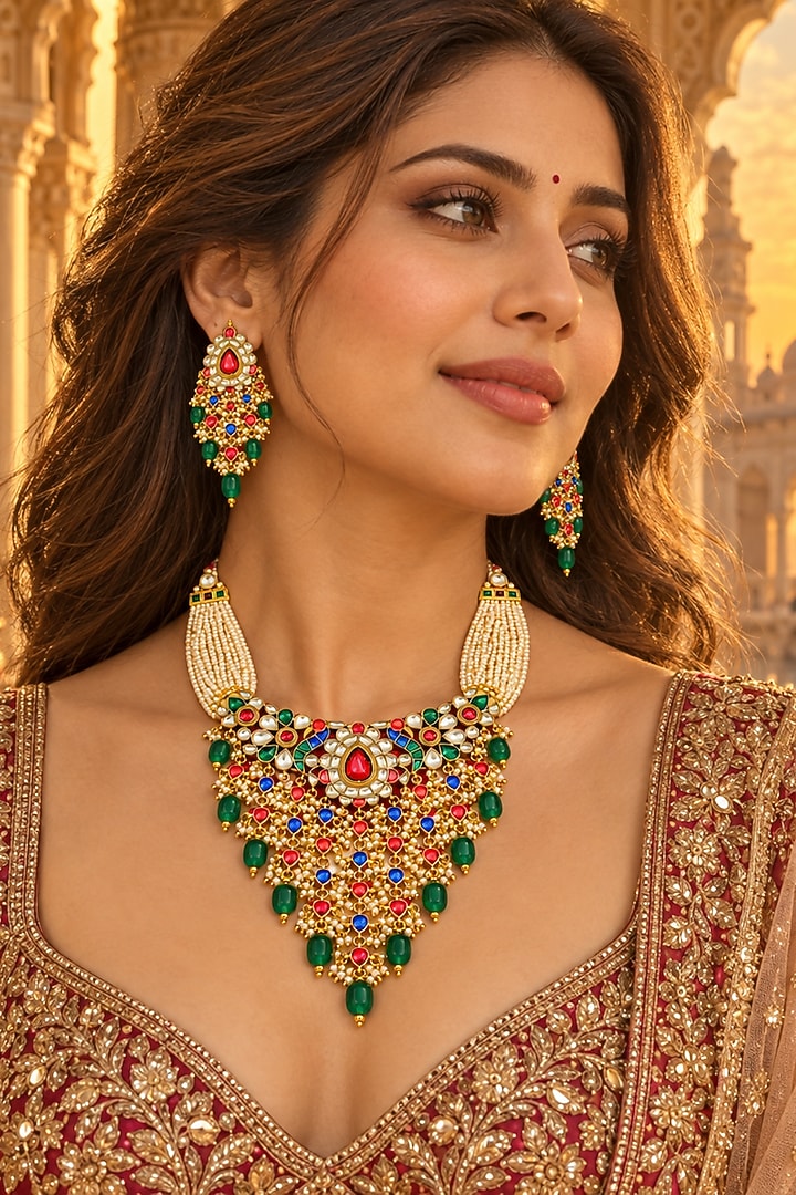 Gold Plated Kundan Polki Necklace Set by Tussya at Pernia's Pop Up Shop