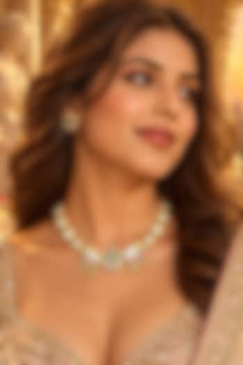 Gold Plated Kundan Polki Necklace Set by Tussya at Pernia's Pop Up Shop