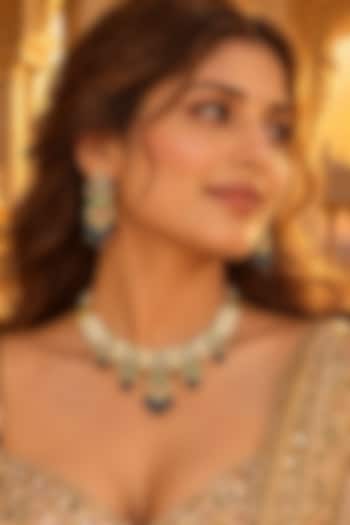 Gold Plated Kundan Polki Choker Necklace Set by Tussya at Pernia's Pop Up Shop