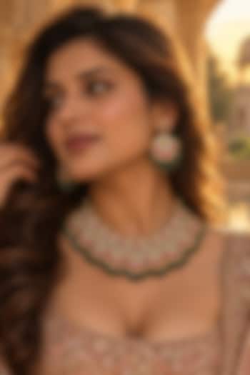 Gold Plated Kundan Polki Necklace Set by Tussya at Pernia's Pop Up Shop