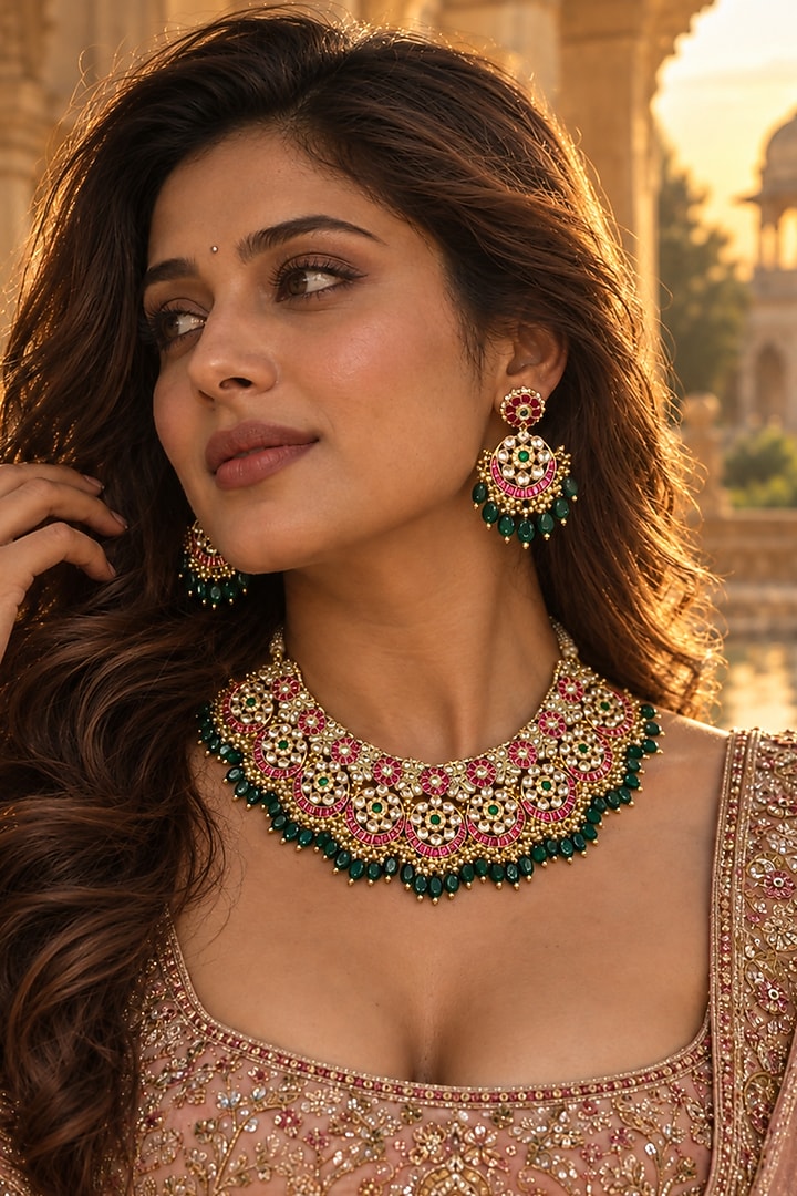Gold Plated Kundan Polki Necklace Set by Tussya at Pernia's Pop Up Shop