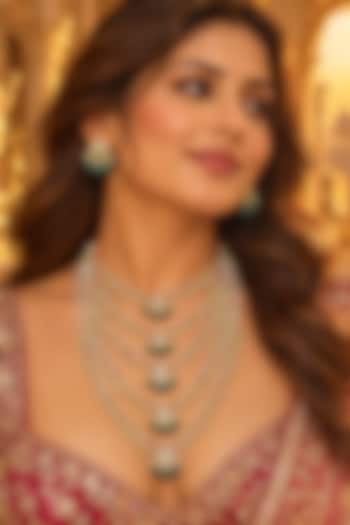 Gold Plated Kundan Polki Layered Necklace Set by Tussya at Pernia's Pop Up Shop