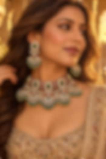 Gold Plated Kundan Polki Necklace Set by Tussya at Pernia's Pop Up Shop