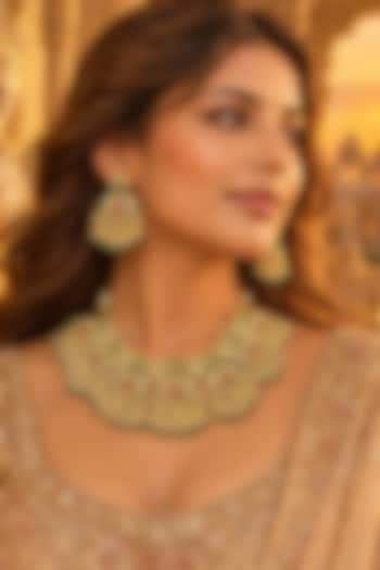 Gold Plated Kundan Polki Necklace Set by Tussya at Pernia's Pop Up Shop