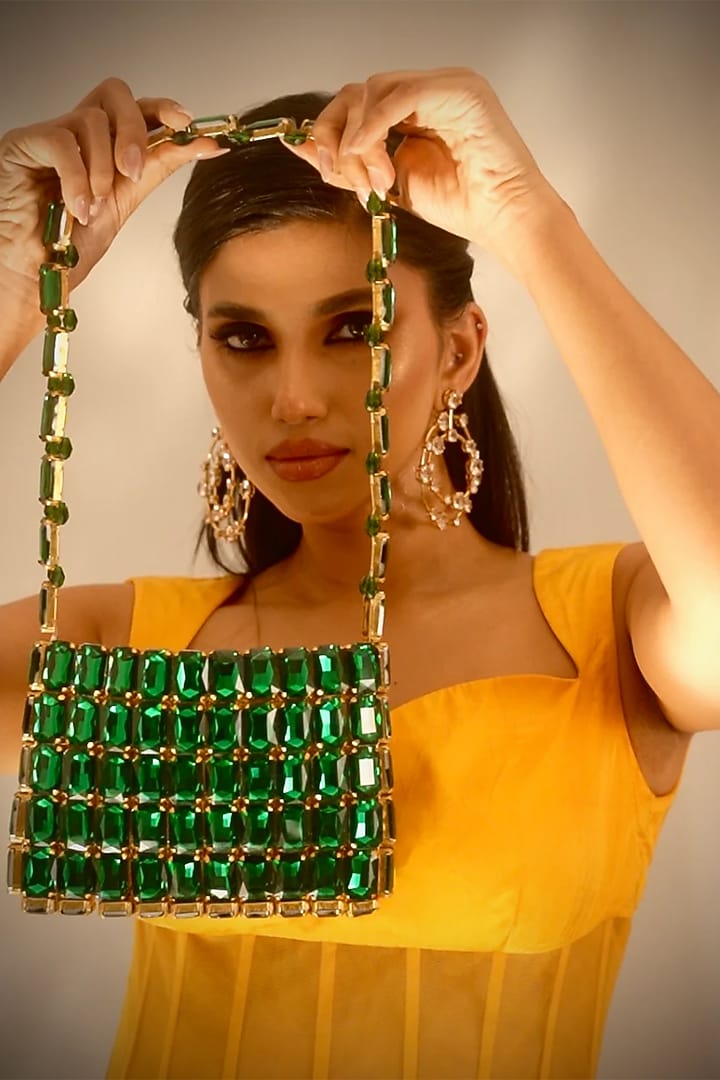 Green Rhinestone Clutch by Tussya at Pernia's Pop Up Shop