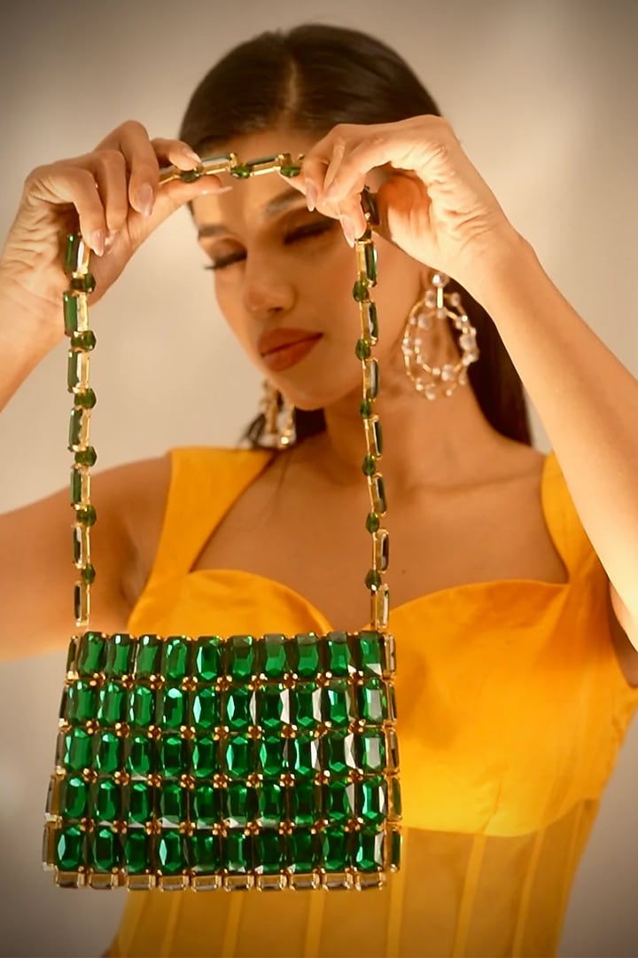 Green Rhinestone Clutch by Tussya at Pernia's Pop Up Shop