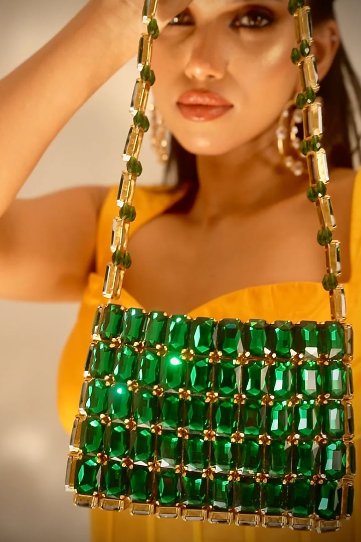 Green Rhinestone Clutch by Tussya at Pernia's Pop Up Shop