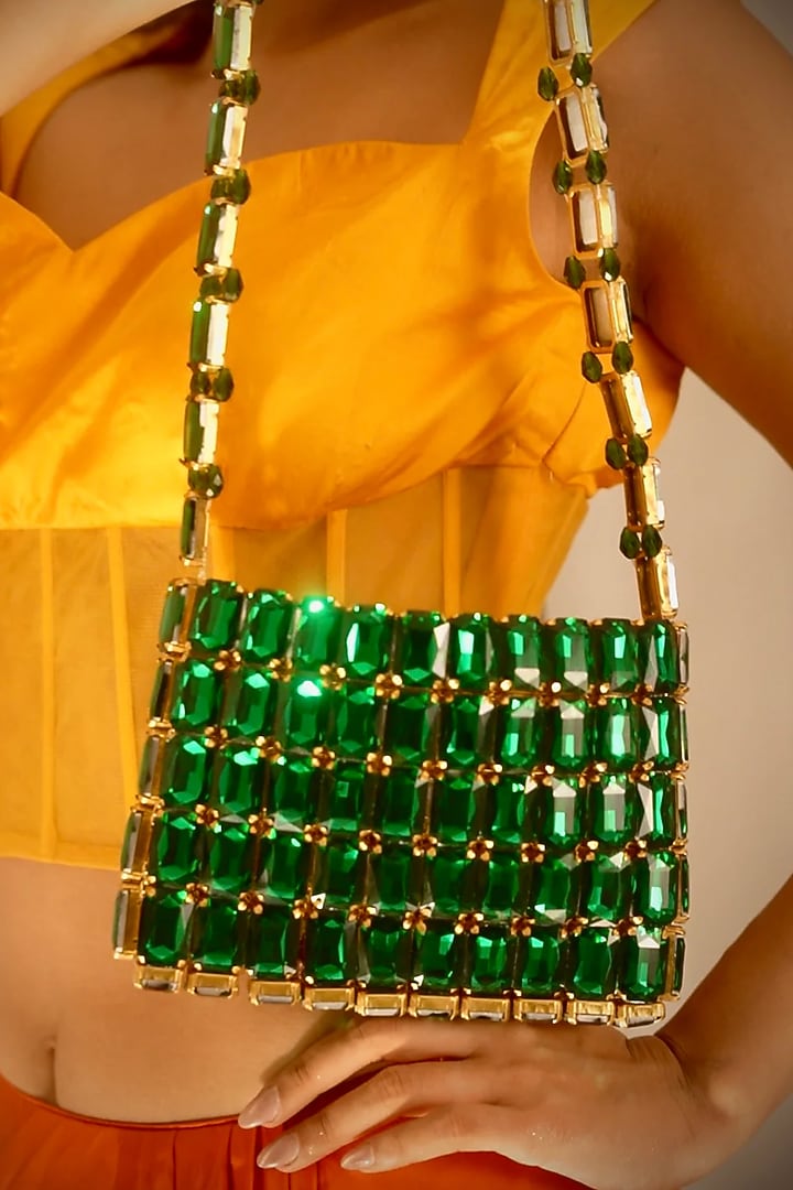 Green Rhinestone Clutch by Tussya at Pernia's Pop Up Shop