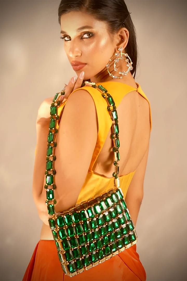 Green Rhinestone Clutch by Tussya at Pernia's Pop Up Shop