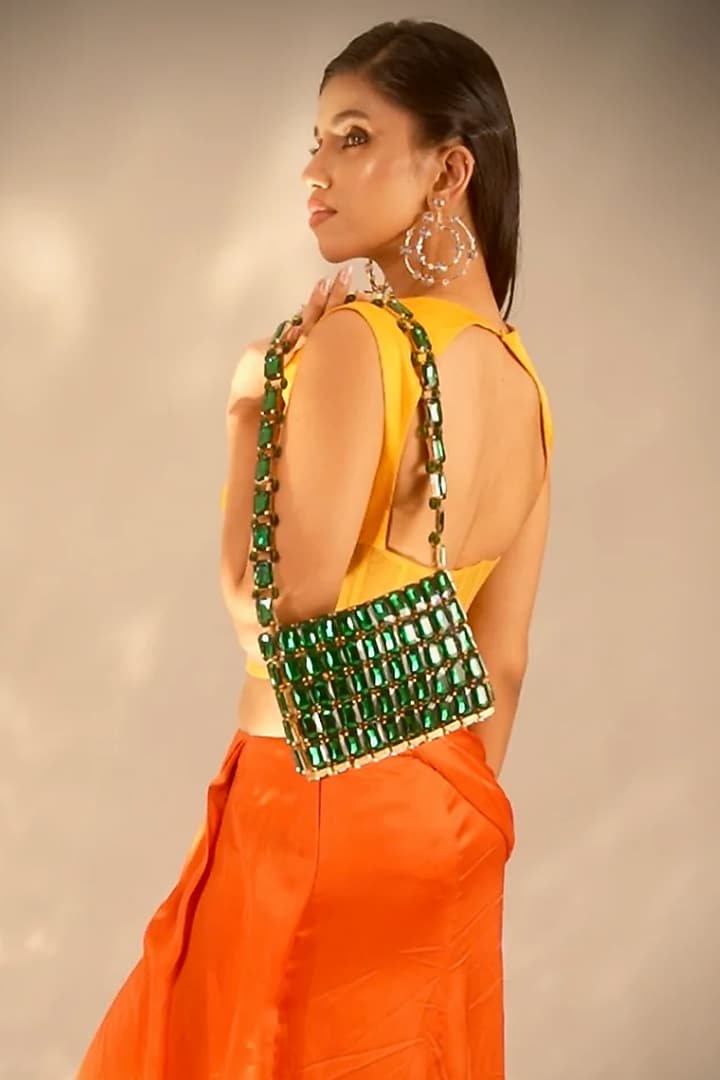 Green Rhinestone Clutch by Tussya at Pernia's Pop Up Shop