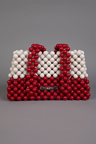 Cherry Red & Ivory Crystal Clutch by Tussya