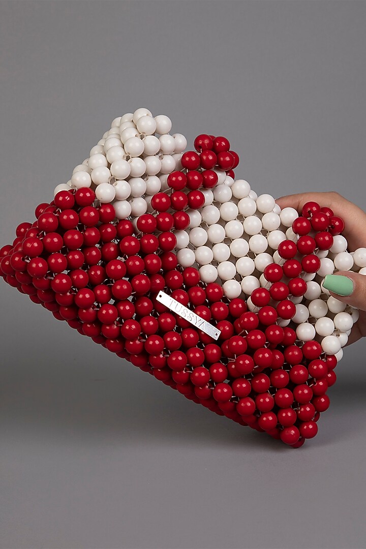 Cherry Red & Ivory Crystal Clutch by Tussya at Pernia's Pop Up Shop