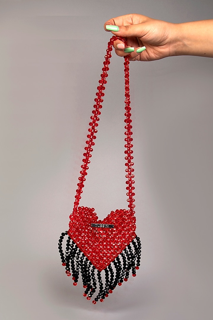 Red Crystal Heart-Shaped Mini Bag by Tussya at Pernia's Pop Up Shop