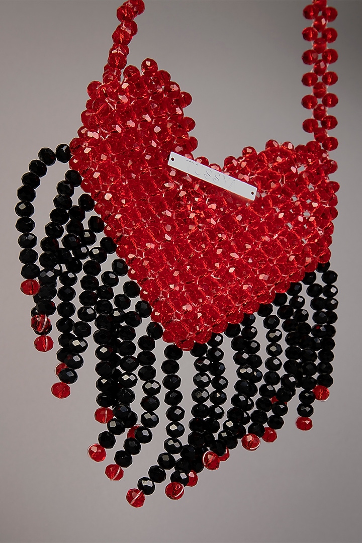 Red Crystal Heart-Shaped Mini Bag by Tussya at Pernia's Pop Up Shop