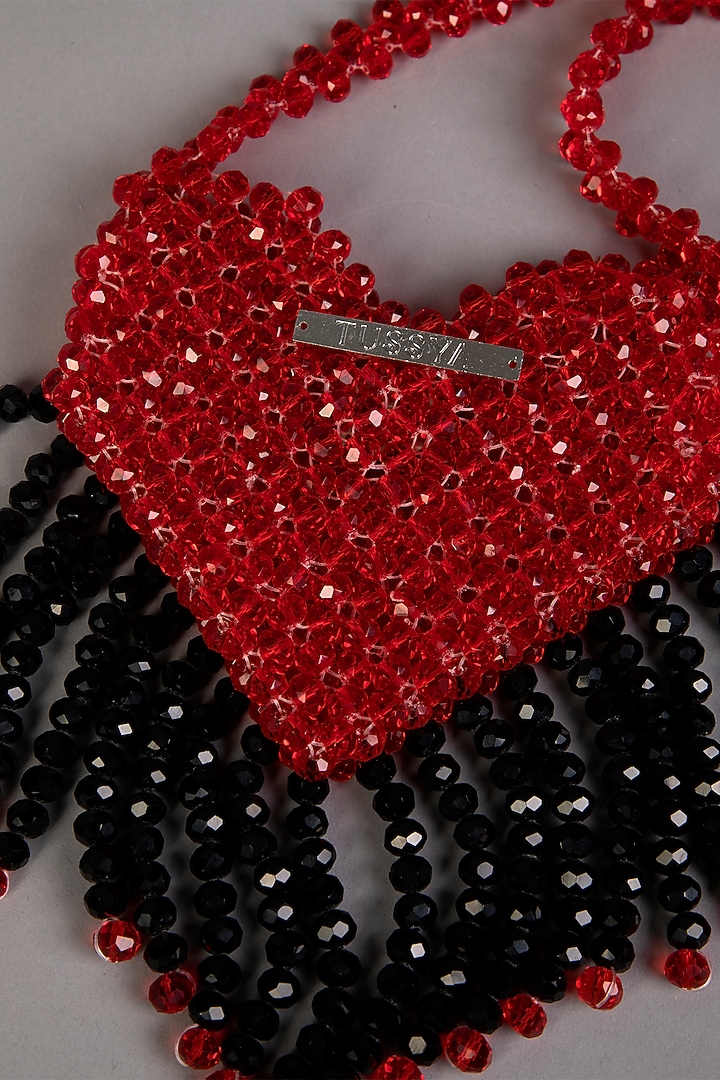 Red Crystal Heart-Shaped Mini Bag by Tussya at Pernia's Pop Up Shop