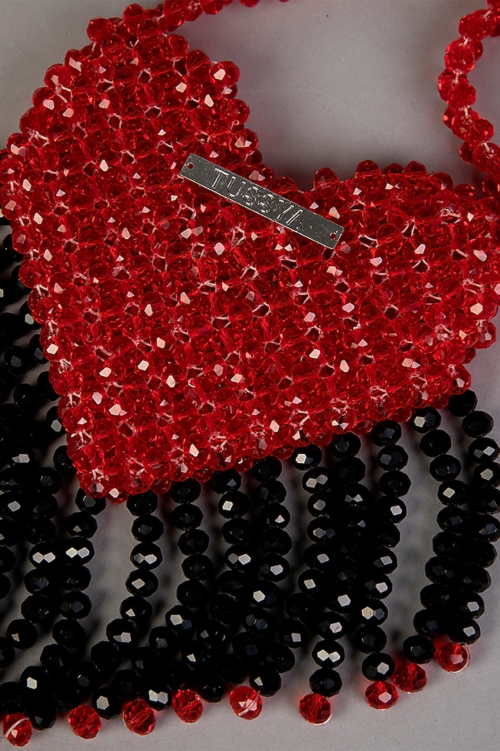 Red Crystal Heart-Shaped Mini Bag by Tussya at Pernia's Pop Up Shop