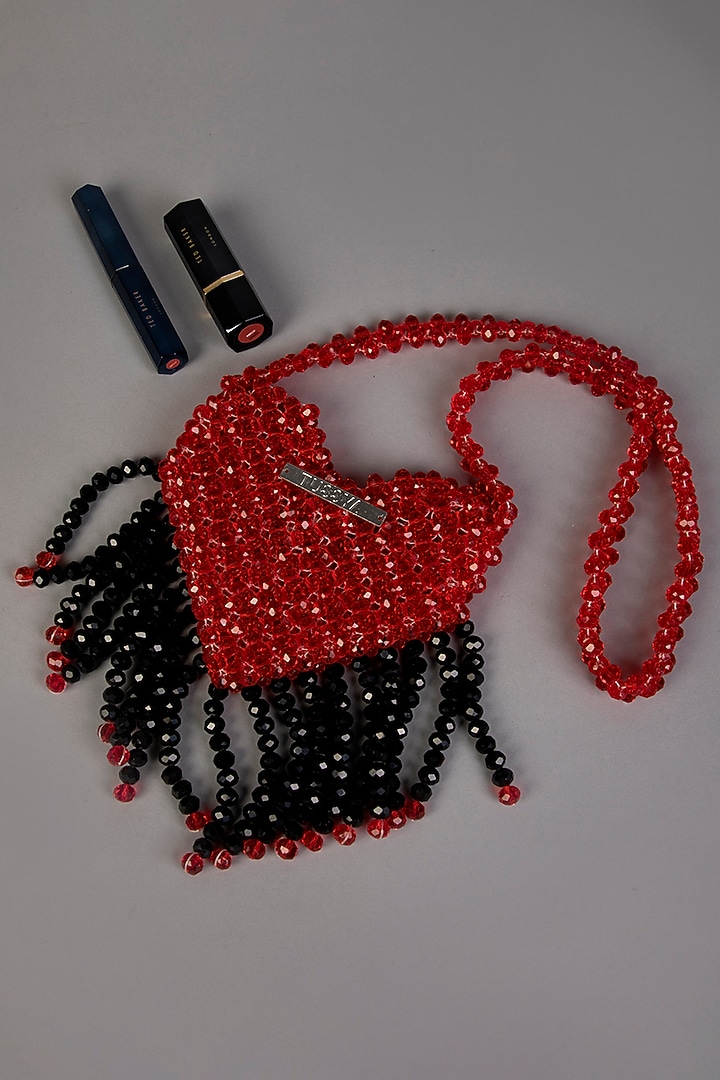 Red Crystal Heart-Shaped Mini Bag by Tussya at Pernia's Pop Up Shop