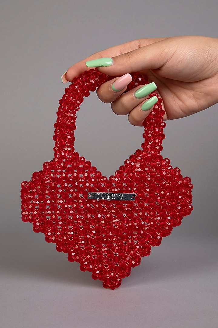 Red Crystal Heart-Shaped Mini Bag by Tussya at Pernia's Pop Up Shop