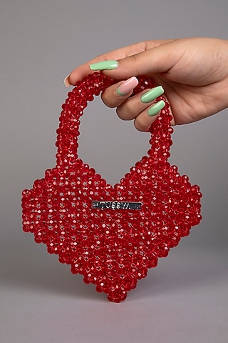 Red Crystal Heart-Shaped Mini Bag by Tussya