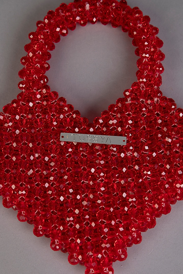 Red Crystal Heart-Shaped Mini Bag by Tussya at Pernia's Pop Up Shop