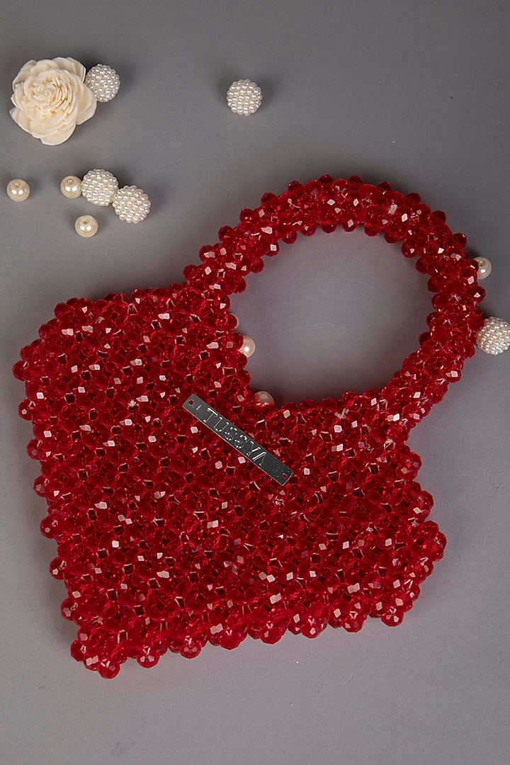 Red Crystal Heart-Shaped Mini Bag by Tussya at Pernia's Pop Up Shop