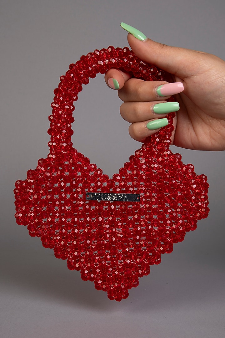 Red Crystal Heart-Shaped Mini Bag by Tussya at Pernia's Pop Up Shop