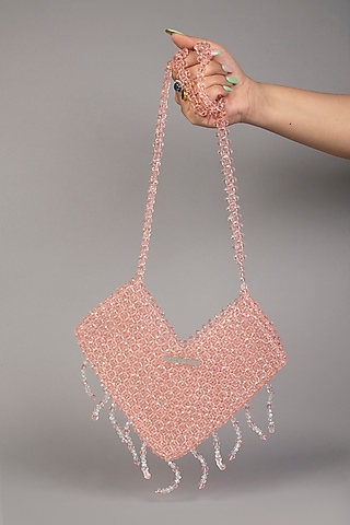 Pink Crystal Heart-Shaped Clutch by Tussya