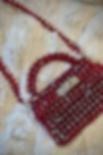 Maroon Crystal Hand Embellished Clutch by Tussya at Pernia's Pop Up Shop