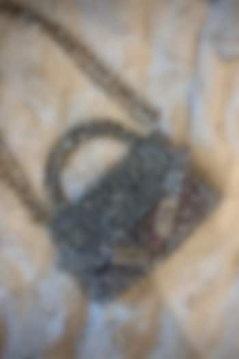 Grey Crystal Hand Embellished Clutch by Tussya at Pernia's Pop Up Shop