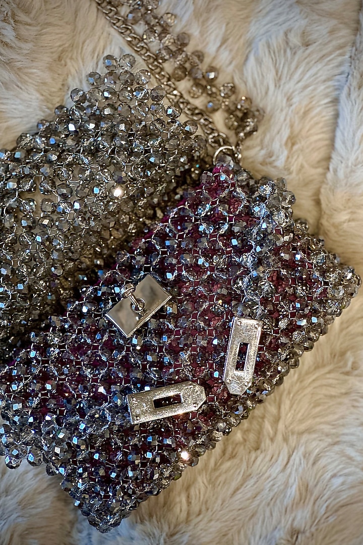 Grey Crystal Hand Embellished Clutch by Tussya at Pernia's Pop Up Shop