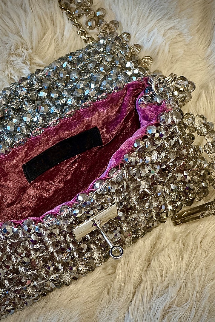 Grey Crystal Hand Embellished Clutch by Tussya at Pernia's Pop Up Shop