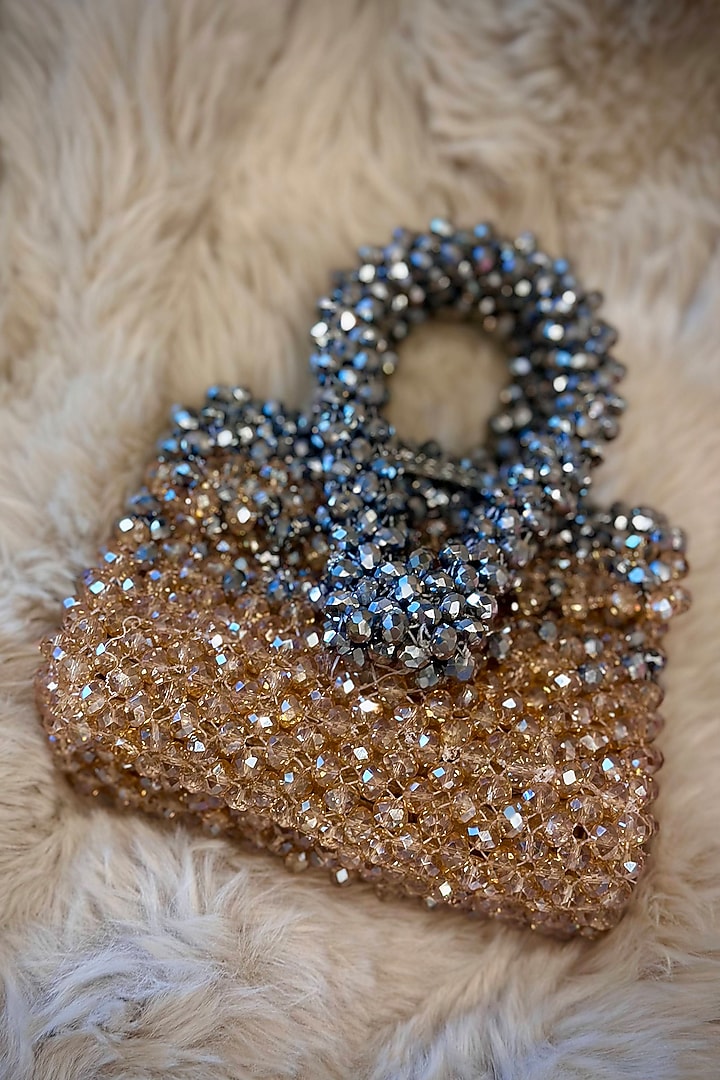 Grey Crystal Hand Embellished Clutch by Tussya at Pernia's Pop Up Shop