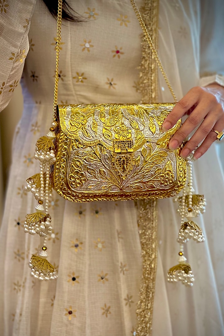 Gold Brass Handcrafted Potli by Tussya at Pernia's Pop Up Shop