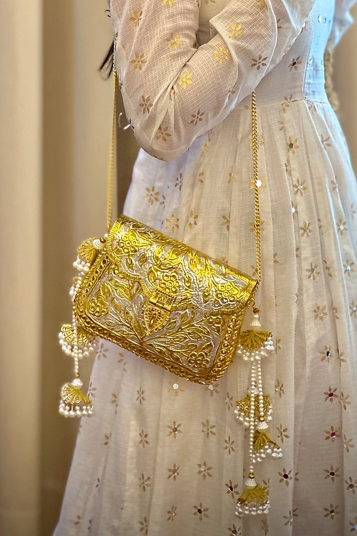 Gold Brass Handcrafted Potli by Tussya at Pernia's Pop Up Shop