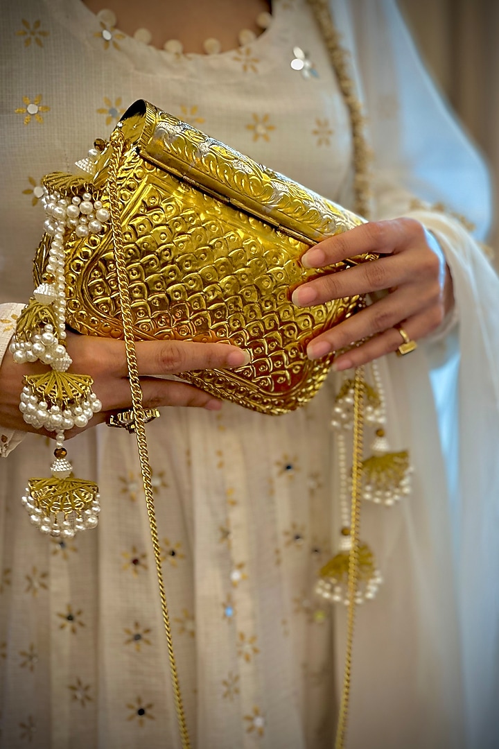 Gold Brass Handcrafted Potli by Tussya at Pernia's Pop Up Shop
