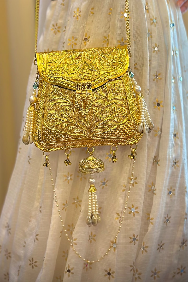 Gold Brass Handcrafted Potli by Tussya at Pernia's Pop Up Shop