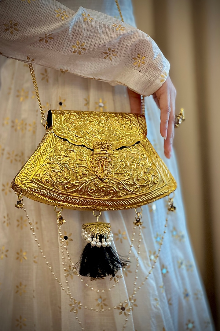 Gold Brass Handcrafted Potli by Tussya at Pernia's Pop Up Shop