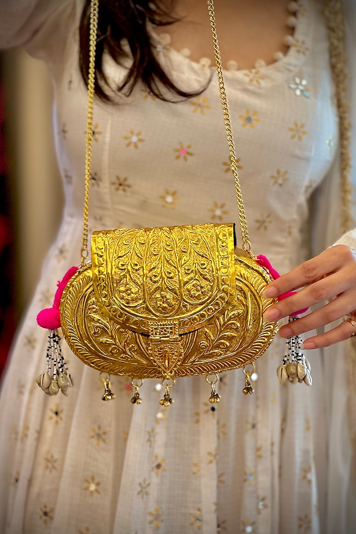 Gold Brass Handcrafted Potli by Tussya at Pernia's Pop Up Shop