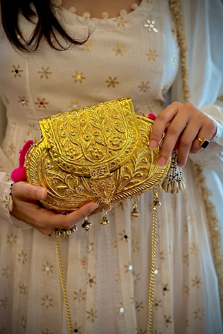 Gold Brass Handcrafted Potli by Tussya at Pernia's Pop Up Shop