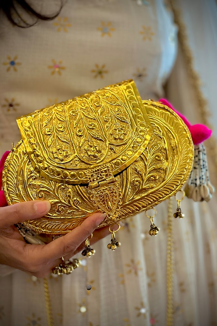 Gold Brass Handcrafted Potli by Tussya at Pernia's Pop Up Shop