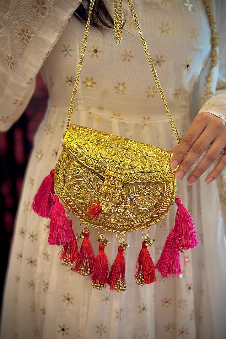 Gold Brass Handcrafted Potli by Tussya at Pernia's Pop Up Shop